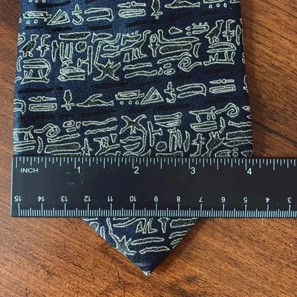 ERMENEGILDO ZEGMA Men Navy Black White Silk Hieroglyphics Necktie Made‎ in Italy